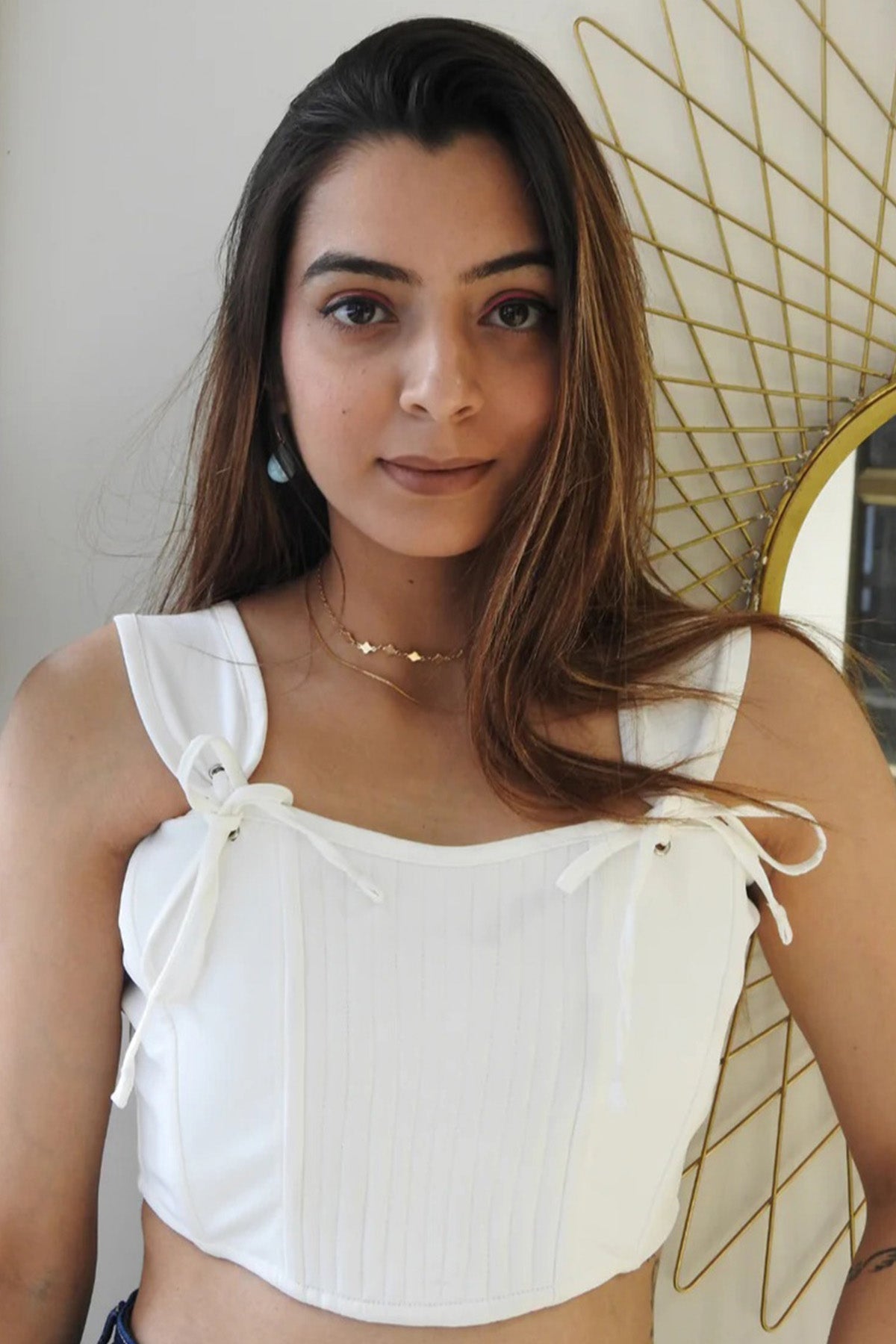 Buy White Front Lace Up Crop Top for women online available at ScrollnShops